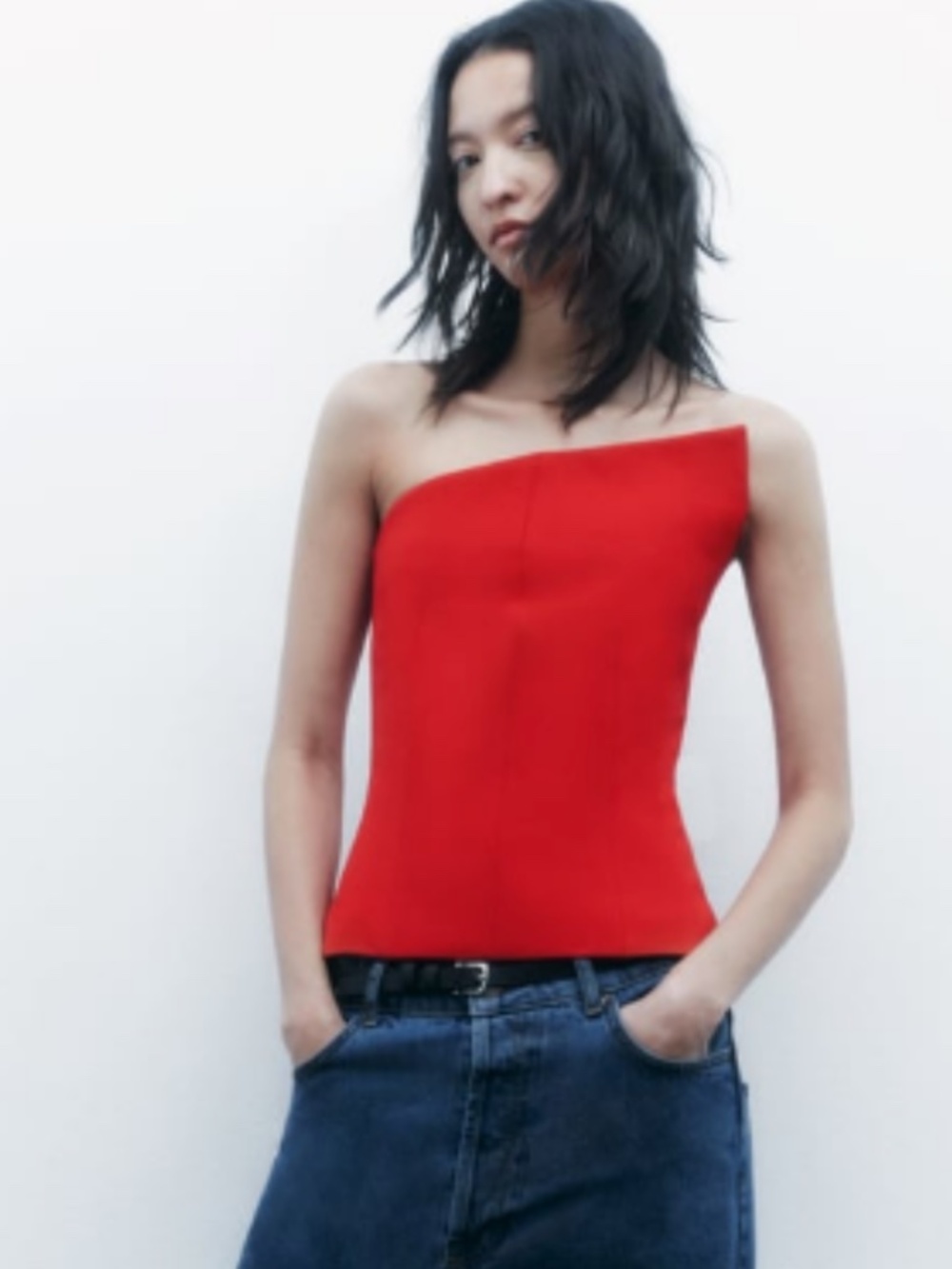 Zara Red Asymmetrical Corset Top (Small, Fits Like XS)